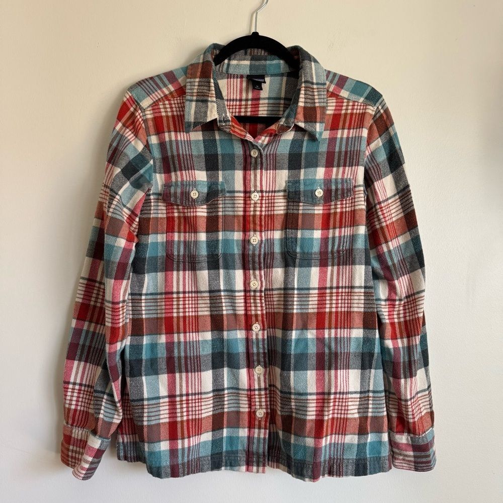 Patagonia Fjord Organic Cotton Plaid Flannel Shirt - Red, Blue, White | Size 10